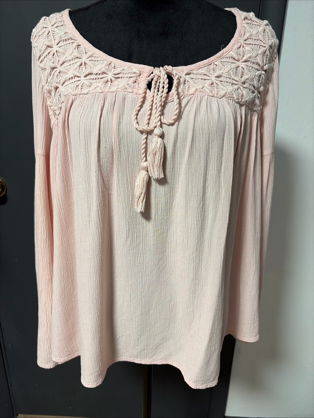 Mossimo Supply Co. Light Pink Crochet Yoke Tassel Tunic